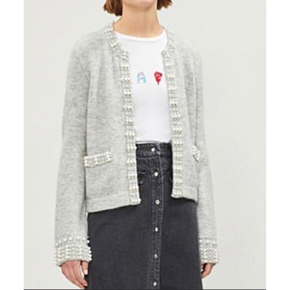 NWT Maje Pearl wool sweater Cardigan Gray SZ3 US8 bust40 - Picture 1 of 8